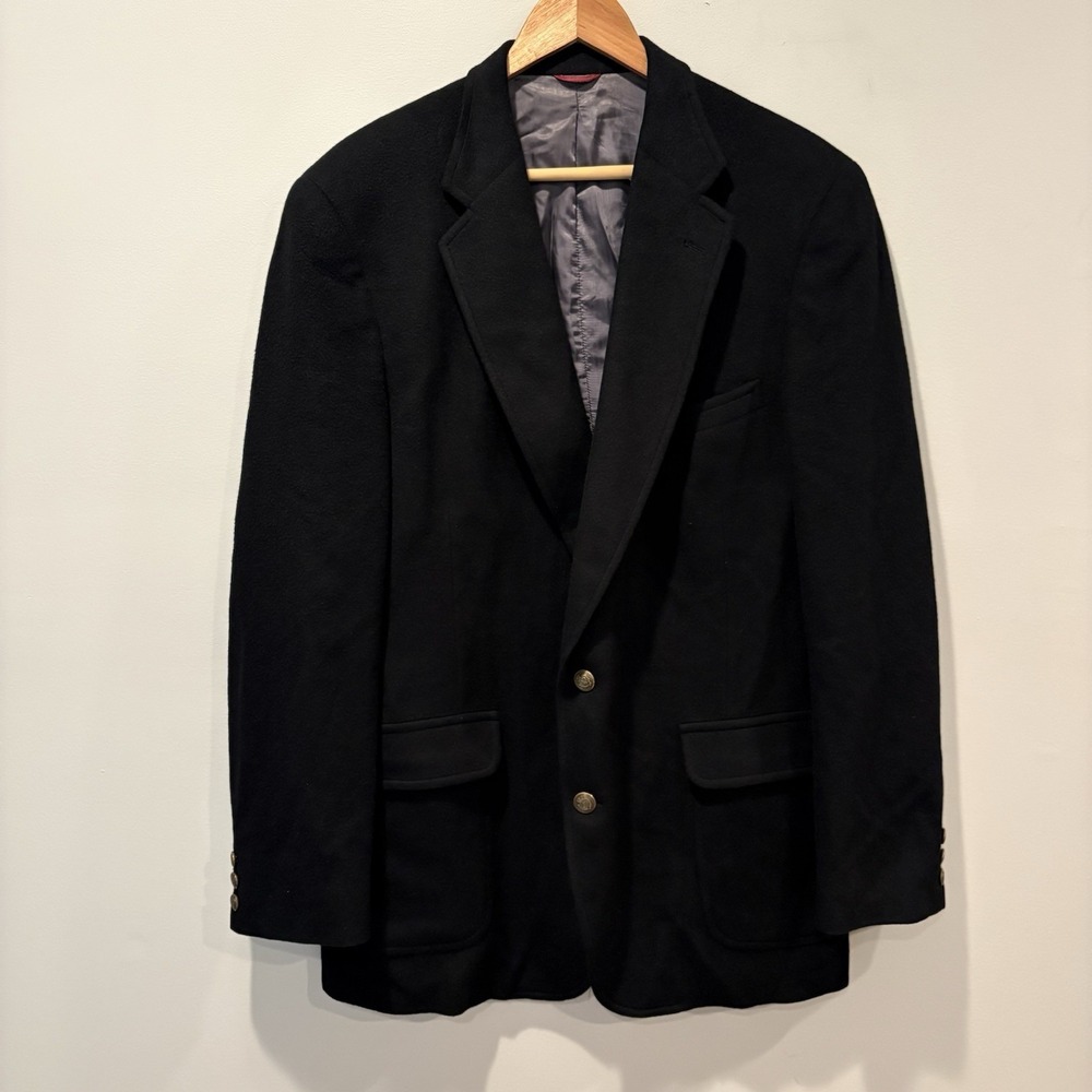 Vtg Jos. A. Bank 100% Cashmere Blazer Mens 44L Metal Button Sport Coat USA Black